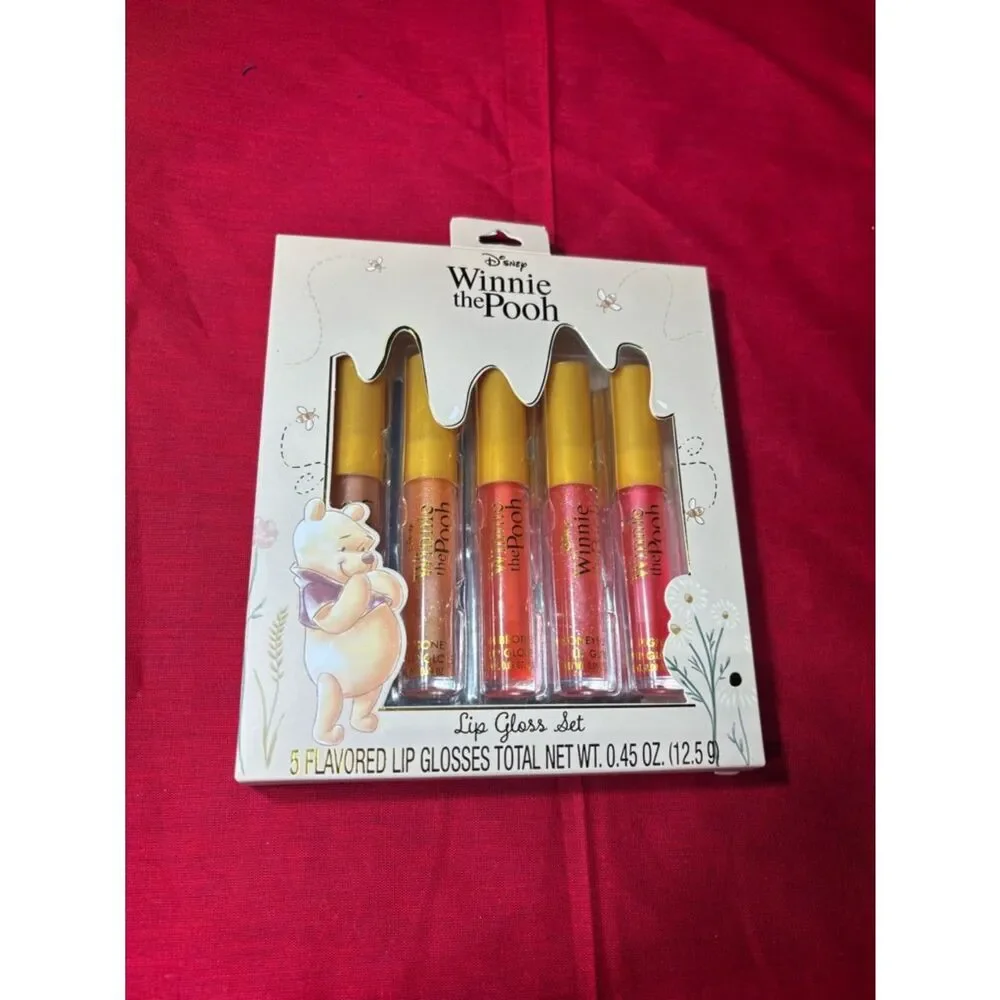 New Winnie the Pooh Pink & Orange Lip Gloss Set - 5 Flavored Gloss